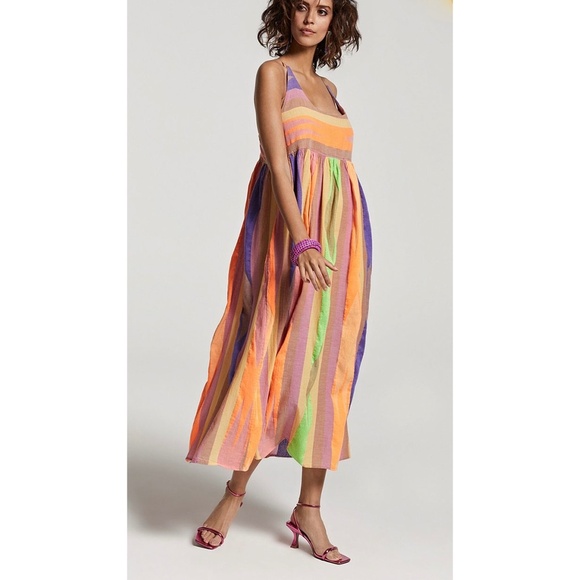 DEVOTION TWINS Iaspis Maxi Dress Beach Pockets Midi Scoop Neck Vacation Medium - Picture 1 of 16